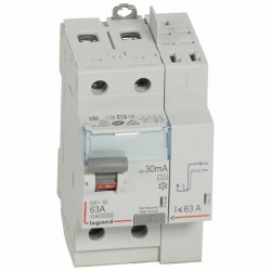 411639 Interrupteur différentiel DX3 2P 63A type A 30mA arrivée haute + départ haut - 3 modules - Legrand