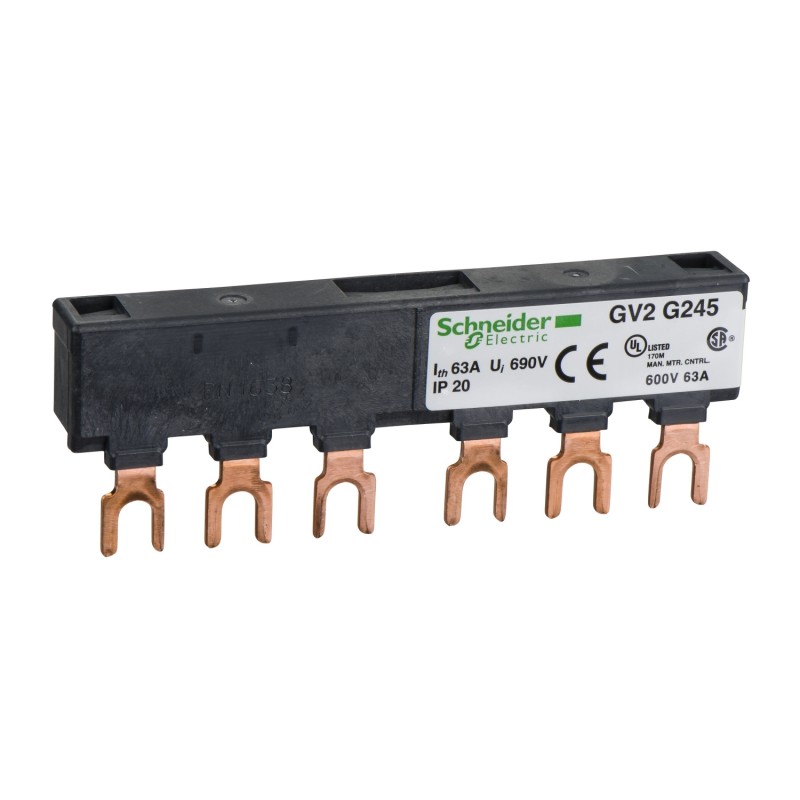 GV2G245 Peigne tripolaire pour disjoncteur moteur - 63A - 2 dérivations - pas 45 mm - Schneider TeSys GV