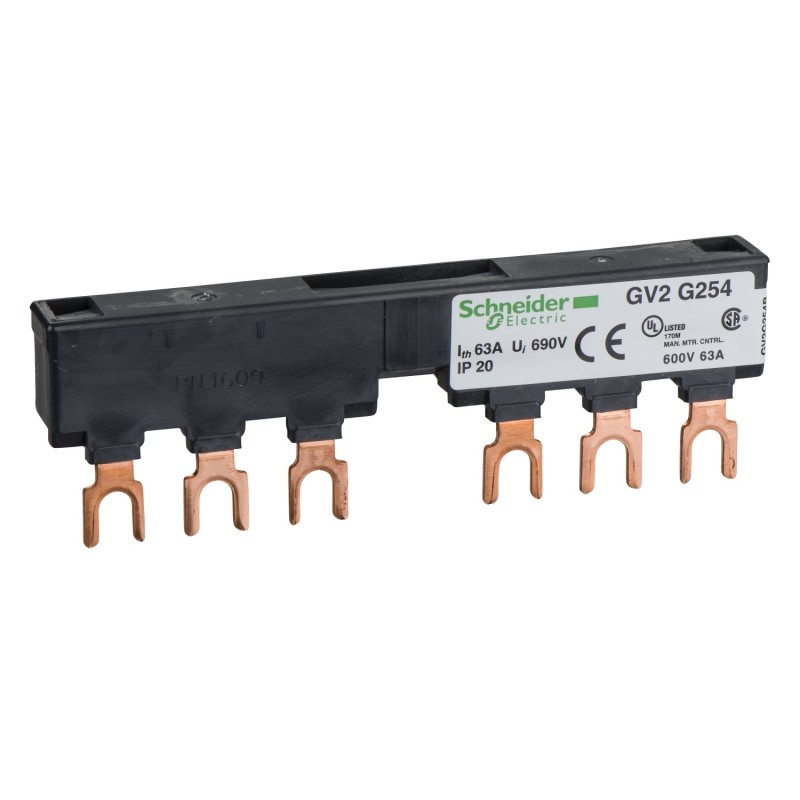 GV2G254 Peigne tripolaire pour disjoncteur moteur - 63A - 2 dérivations - pas 54 mm - Schneider TeSys GV