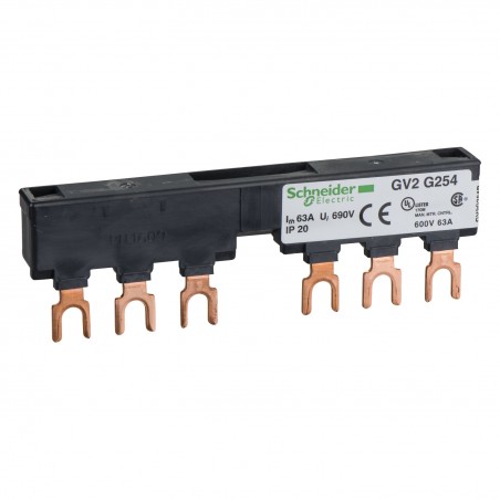 GV2G254 Peigne tripolaire pour disjoncteur moteur - 63A - 2 dérivations - pas 54 mm - Schneider TeSys GV