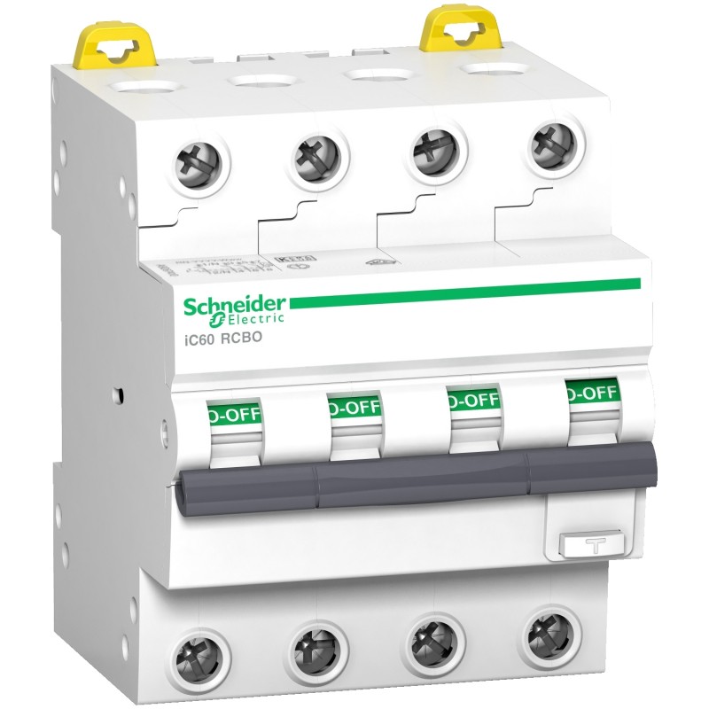 A9D77410 Disjoncteur différentiel tétrapolaire 4P 10A - 30mA - 6KA - Type Asi courbe C - Schneider Acti9 RCBO IC60