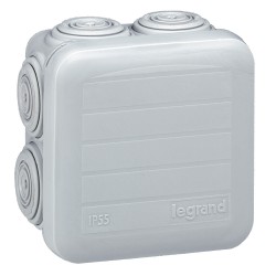 092005 Boîte de dérivation carrée Plexo dimensions 65x65x40mm - 7 entrées - gris RAL 7035 - Legrand