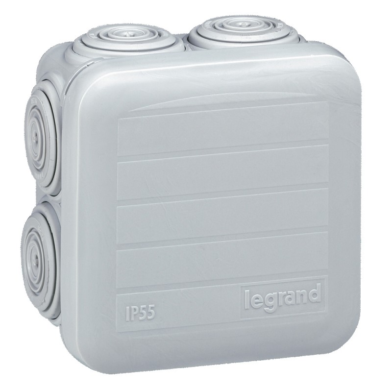092005 Boîte de dérivation carrée Plexo dimensions 65x65x40mm - 7 entrées - gris RAL 7035 - Legrand