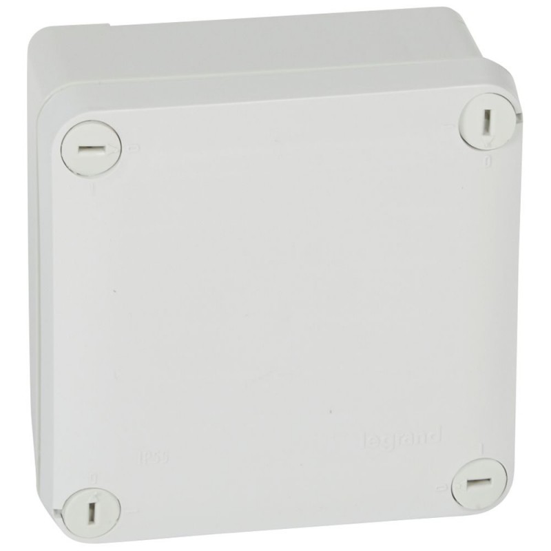 092020 Boîte de dérivation carrée faces lisses pour presse-étoupe - dimensions 105x105x55mm  - gris RAL 7035 - Legrand