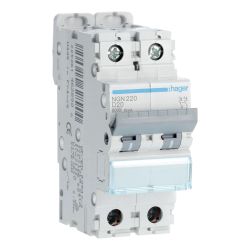 NGN200 Hager - Disjoncteur 2P courbe D - 0,5A - 6-10kA - NGN - Bornes alignées à vis - 2 modules