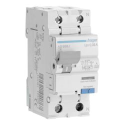 AD956J Disjoncteur différentiel Hager 1P+N 6A 30mA 6kA Type A - Neutre à droite - auxiliarisable