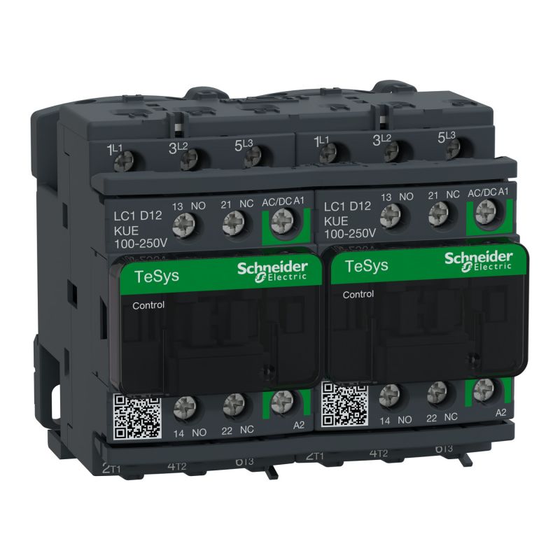 LC2D12KUE Schneider - Contacteur inverseur tripolaire - 3NO - 12A - Bobine 100-250Vca - Vis