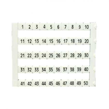 MT5150 - Plaquette de 50 repères de marquage numérotés 1 à 50 pour bloc de jonction - IMO