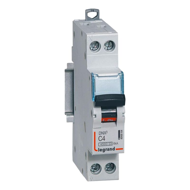 406864 Disjoncteur Legrand 4A unipolaire + neutre DNX3 - courbe C - 4,5/6kA - À vis - 1 module