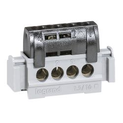 004850 Legrand Bornier de répartition phase isolé - connexions 4x16mm² - Clipsable sur rail DIN
