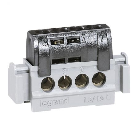 004850 Legrand Bornier de répartition phase isolé - connexions 4x16mm² - Clipsable sur rail DIN