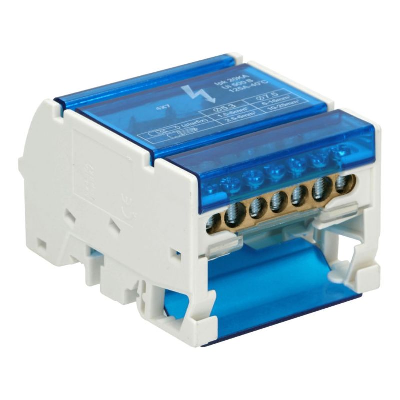 Répartiteur tétrapolaire 125A 7 départs: 5x 1,5 à 6mm² + 2x 6 à 16mm²
