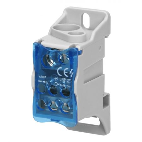 Répartiteur unipolaire 160A 1000V - 2 entrées : 70mm² + 16mm² - 6 départs 16mm²