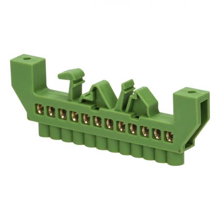 Bornier de terre en laiton isolé 12x10mm² - Fixation sur rail DIN