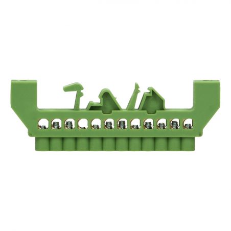 Bornier de terre en laiton isolé 12x10mm² - Fixation sur rail DIN