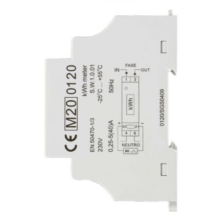 Compteur modulaire monophasé 230V - 40A certifié MID avec afficheur digital et sortie impusionnelle