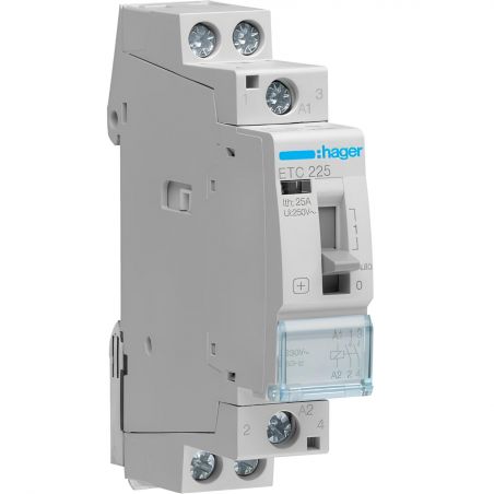 ETC225 Hager - Contacteur chauffe eau Double tarif (jour nuit) 25A 2NO - bobine 230Vca