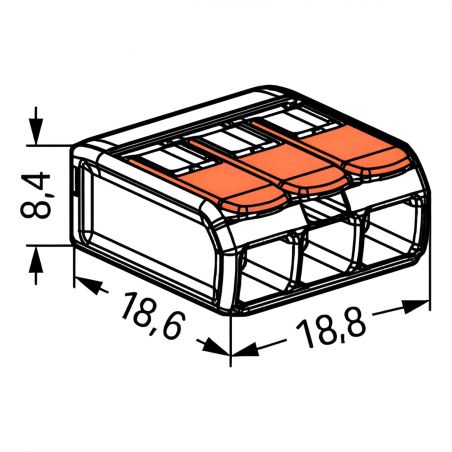 221-413 Wago - Boite de 50 bornes de connexion Wago 3 entrées de 4mm² pour fils souples & rigides à levier