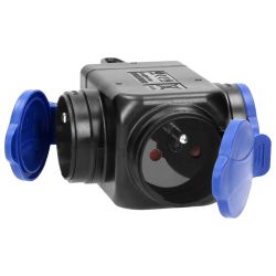 Fiche femelle noir en caoutchouc 2P+T 16A 230V - 3 prises - IP44 - NF