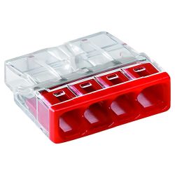 2273-204 Wago - Boite de 100 bornes de connexion Wago 4 entrées 0,5 à 2,5mm² fil rigide ROUGE