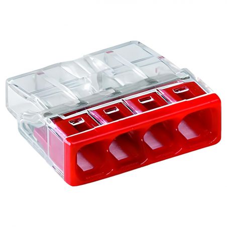 2273-204 Wago - Boite de 100 bornes de connexion Wago 4 entrées 0,5 à 2,5mm² fil rigide ROUGE
