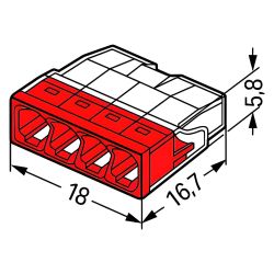 2273-204 Wago - Boite de 100 bornes de connexion Wago 4 entrées 0,5 à 2,5mm² fil rigide ROUGE