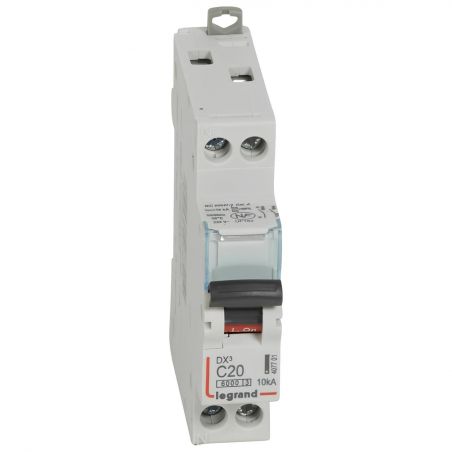 407701 Disjoncteur unipolaire + neutre 20A - 1P+N Courbe C - 6/10kA - À vis - Legrand DX3