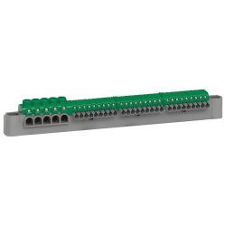 405055 Legrand - Bornier de terre 27 connexions 4mm² +5 connexions 6mm² à 25mm²- vert - longueur 227mm