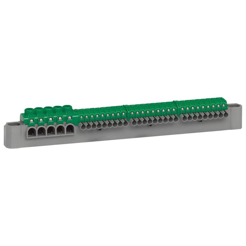 405055 Legrand - Bornier de terre 27 connexions 4mm² +5 connexions 6mm² à 25mm²- vert - longueur 227mm