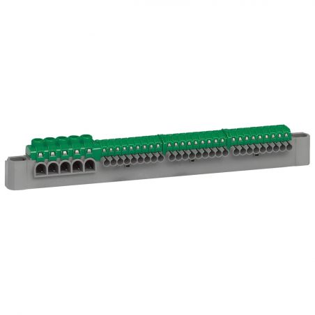 405055 Legrand - Bornier de terre 27 connexions 4mm² +5 connexions 6mm² à 25mm²- vert - longueur 227mm