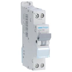 MFN706 Disjoncteur Hager 6A - 1P+N - 3kA - Courbe C - Bornes à vis - 1 module - MFN