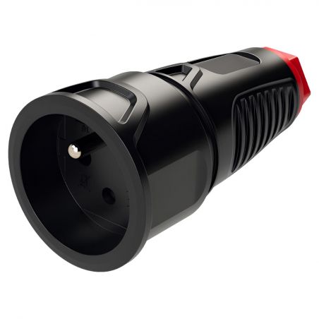Fiche femelle caoutchouc broche française 220V 16A 2P+T pour rallonge - Étanche IP54