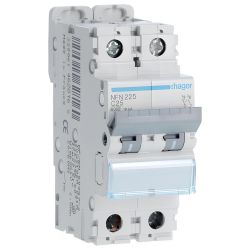 NFN225 Disjoncteur 25A Hager - 2P - 6-10kA - courbe C - Bornes alignées à vis - NFN - 2 modules