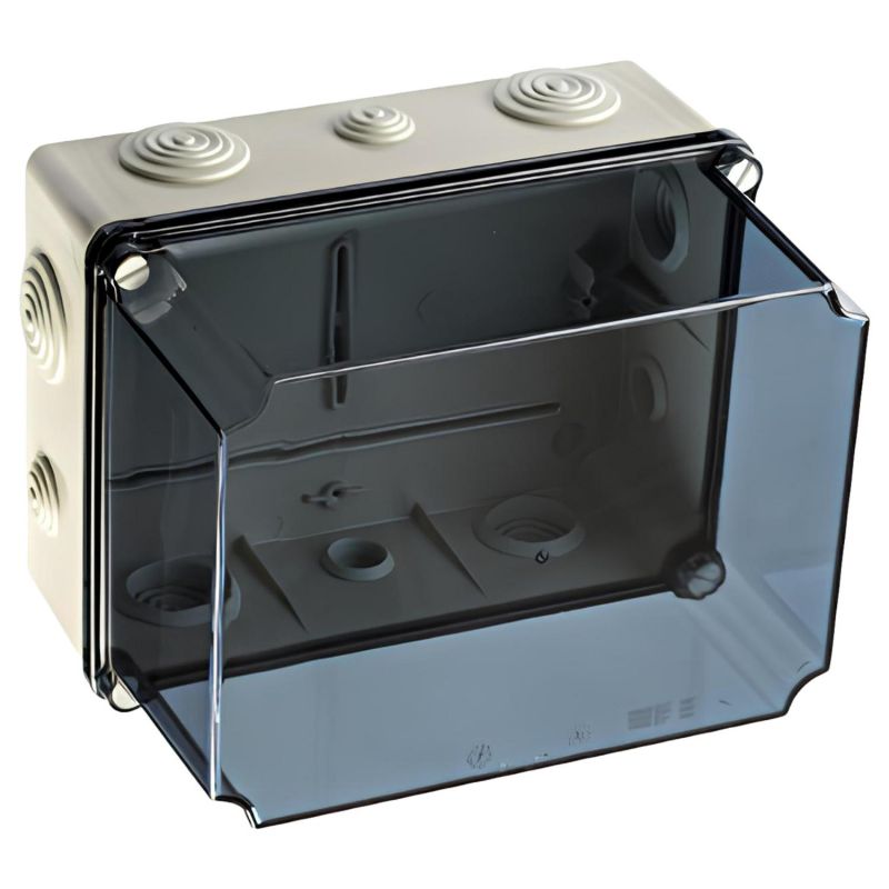 GSVT231 IDE Boite dérivation industrielle étanche IP65 avec capot transparent réhaussé et entrées souples - dim.241x180x175