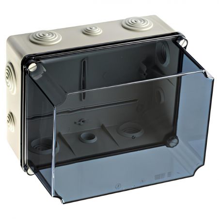GSVT231 IDE Boite dérivation industrielle étanche IP65 avec capot transparent réhaussé et entrées souples - dim.241x180x175