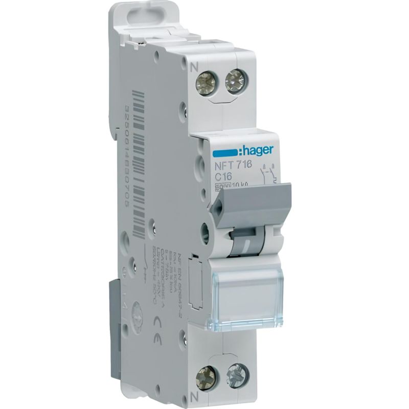 NGT703 Disjoncteur Hager 3A - 1P+N - 6-10kA - courbe D - Bornes décalées à vis - NGT - 1 module