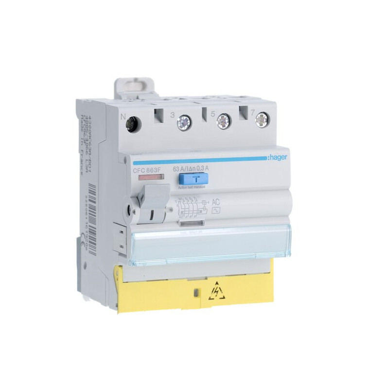 CFC863F Hager Interrupteur différentiel triphasé + neutre 63A 300mA type AC à bornes décalées