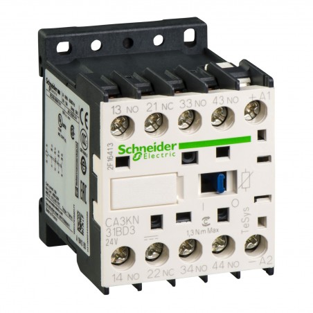 CA3KN31BD3 Schneider - Contacteur tétrapolaire - 3NO+1NF - 10A - Bobine 24Vcc - Vis - CA3KN