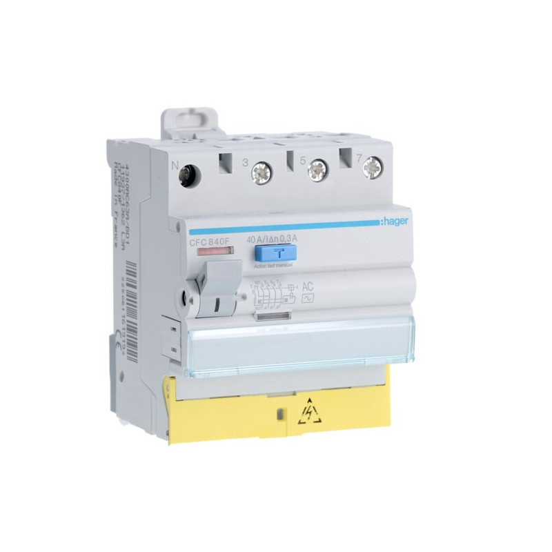 CFC840F Hager Interrupteur différentiel triphasé + neutre 40A 300mA type AC à bornes décalées