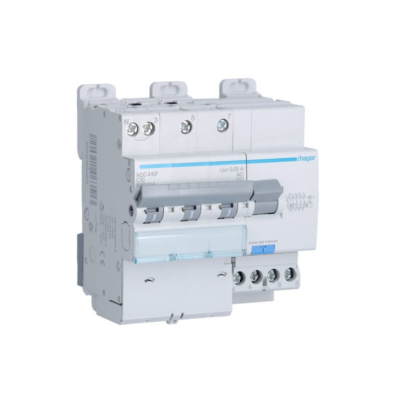 ADC410F Hager Disjoncteur Différentiel triphasé + neutre 6-10kA courbe C - 10A 30mA type AC