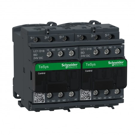 LC2D18BD Schneider - Contacteur inverseur tripolaire - 3NO - 18A - Bobine 24Vcc - Vis
