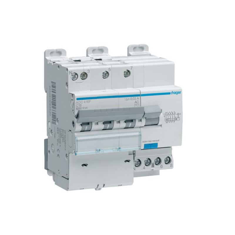 ADC416F Hager Disjoncteur Différentiel triphasé + neutre 6-10kA courbe C - 16A 30mA type AC