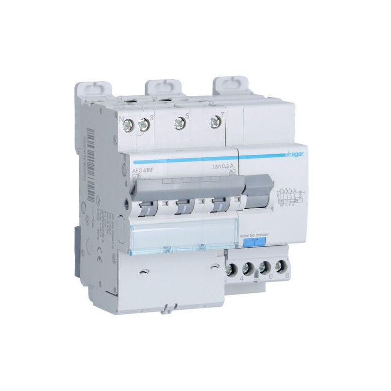 AFC416F Hager Disjoncteur Différentiel triphasé + neutre 6-10kA courbe C - 16A 300mA type AC