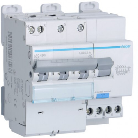 AFC420F Hager Disjoncteur Différentiel triphasé + neutre 6-10kA courbe C - 20A 300mA type AC