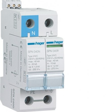 SPN240D Hager - Parafoudre bipolaire de type 2  - 40 kA - report de signalisation