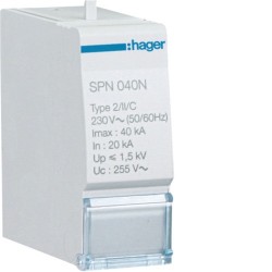 SPN040N Hager - Cartouche pour Parafoudre unipolaire de type 2 - 40 kA