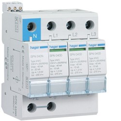 SPN440D Hager - Parafoudre tétrapolaire de type 2  - 40 kA - report de signalisation
