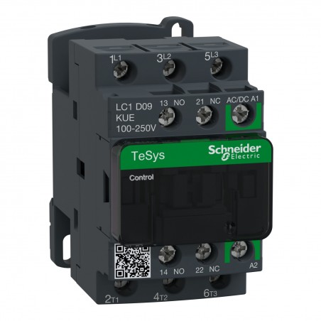 LC1D09KUE Schneider - Contacteur tripolaire - 3NO - 9A - Bobine 100 à 250Vca-cc - Vis