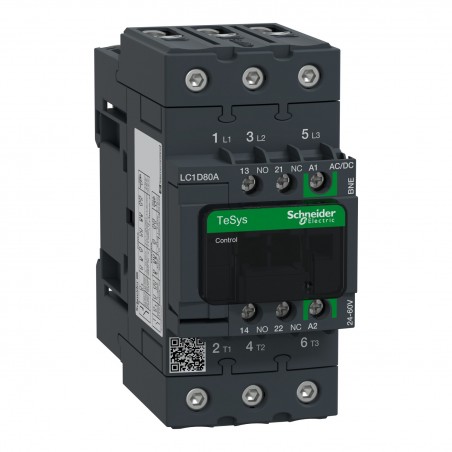 LC1D80ABNE Schneider - Contacteur tripolaire - 3NO - 80A - Bobine 24 à 60Vca-cc - Everlink