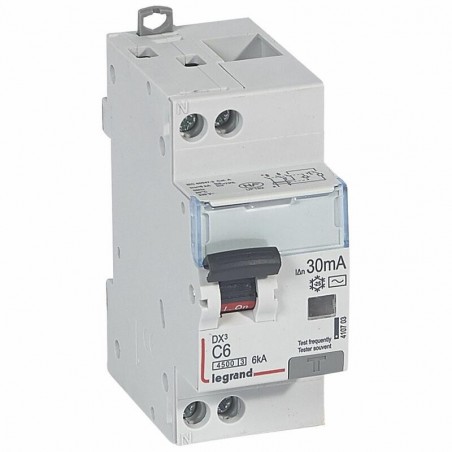 410703 Legrand  Disjoncteur différentiel 6A type AC 30mA - courbe C - DX³4500 1P+N